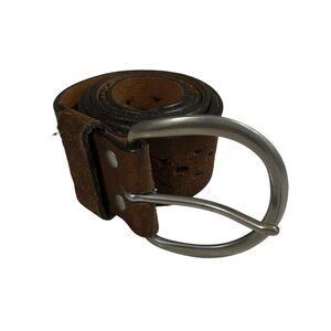 Boutique Brown Leather Perforated Thick Belt